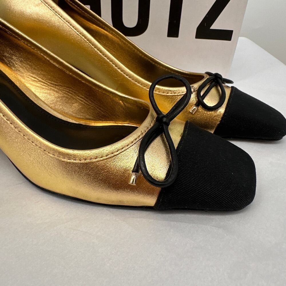 SCHUTZ New in Box Arissa Block Cap Toe Heel in Black & Gold // 8.5 - Picture 3 of 12